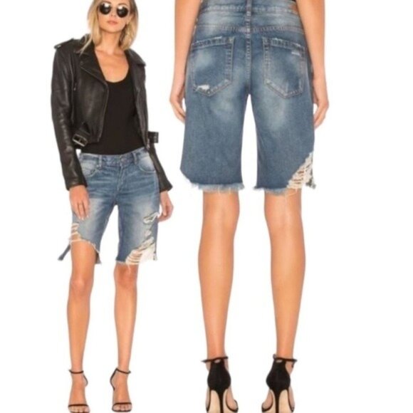 Blank NYC Poster Child denim destroyed boy shorts Bremuda Jean Shorts Jorts 24 - Picture 9 of 9